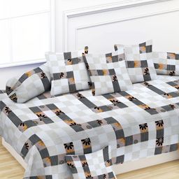 YaAkholic 8-Pcs White 210TC Printed Diwan Set-47