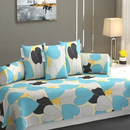 YaAkholic 6-Pcs Turquoise Blue 210TC Printed Diwan Set-10