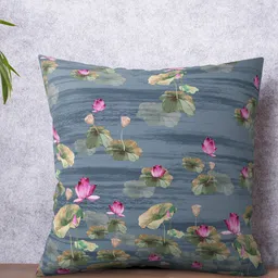 PETAL HOME Blue & Green Floral Printed Pure Cotton Square Cushion Cover-29
