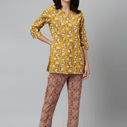 Khushal K Women Mustard & Red Printed Night suit-12