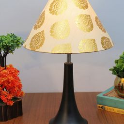 Homesake Gold-Colored & Black Printed Fabric Shade With Metal Base Table Lamp-27