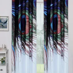 BELLA TRUE White & Blue Set of 2 Printed Door Curtains-3