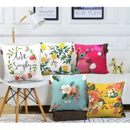 AEROHAVEN Yellow and White 5 Pieces Floral Square Cushion Covers-23