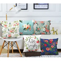 AEROHAVEN Blue & White 5 Pieces Floral Square Cushion Covers-image-91