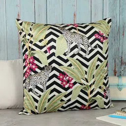 India Circus by Krsnaa Mehta Black & Green Floral Velvet Square Cushion Cover-picture-0
