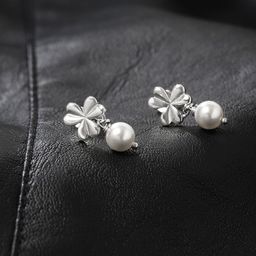 Carlton London Off-White Rhodium-Plated 925 Sterling Silver Floral Drop Earrings-3