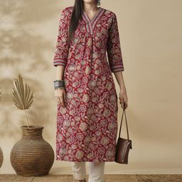 Globus V Neck Floral Printed Sequnnied Straight Kurta-54