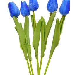 TIED RIBBONS Set Of 5 Navy Blue & Green Artificial Tulip Flowers Sticks image 4
