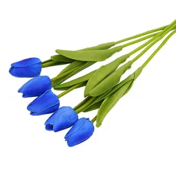 TIED RIBBONS Set Of 5 Navy Blue & Green Artificial Tulip Flowers Sticks image 5