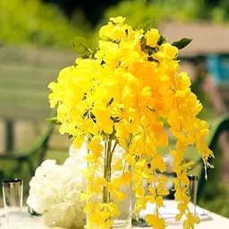WELL ART GALLERY Yellow & Green 12Pcs Hanging Blossom Artificial Flowers-image-0
