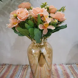 BS AMOR Set Of 2 Peach & Green Artificial Rose Flowers-11