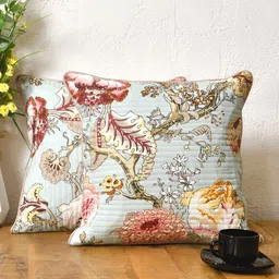 Clasiko Green & Red 2 Pcs Floral Square Cushion Covers-9