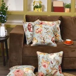 Clasiko Green & Red 5 Pieces Floral Cotton Square Cushion Covers-51