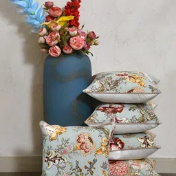 Clasiko Green & Red 5 Pcs Floral Square Cushion Covers-38