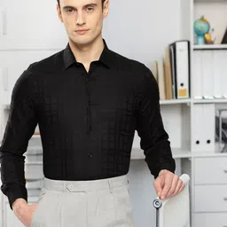 INVICTUS Slim Fit Self Design Textured Opaque Pure Cotton Formal Shirt-image-65