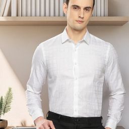 INVICTUS Slim Fit Self Design Textured Opaque Pure Cotton Formal Shirt-image-47
