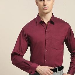 Hancock Men Maroon Slim Fit Solid French Cuff Pure Cotton Formal Shirt-image-71