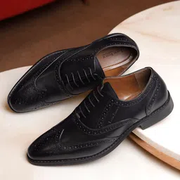 LOUIS STITCH Men Jet Black Premium Egyptian Crust Leather Formal Brogues-image-13