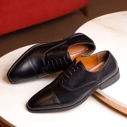 LOUIS STITCH Men Jet Black Premium Egyptian Crust Leather Formal Derbys-image-38