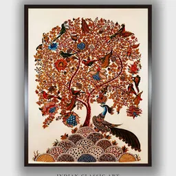 INDIAN CLASSIC ART Brown & Red Abstract Canvas Painting Wall Art-image-1
