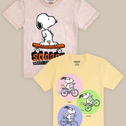 Kids Ville Pack Of 2 Peanuts Printed Pure Cotton T-Shirts-image-49
