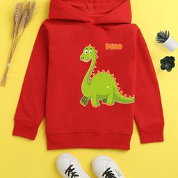 NUSYL Unisex Kids Red Printed Hooded Sweatshirt-image-75