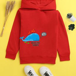 NUSYL Unisex Kids Red Printed Hooded Sweatshirt-image-54