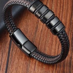 Fashion Frill Men Leather Rhodium-Plated Wraparound Bracelet-image-64