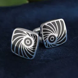 Kavove Men Black & Silver-Toned Square Cufflink-image-60