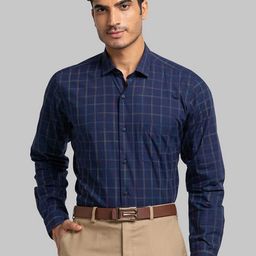 Raymond Men Blue Checked Pure Cotton Shirt-image-42