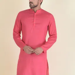 DEYANN Men Pink Thread Work Kurta-image-20
