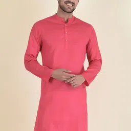 DEYANN Men Pink Solid Mandarin Collar Long Sleeves Jacquard Kurta-picture-11