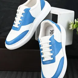 Roadster Men White & Blue Colourblocked Comfort Insole Basics Sneakers-image-47