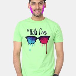 BonOrganik Men Green & Pink Holi Crew Printed T-shirt-image-84