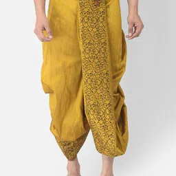 DEYANN Men Yellow & Black Printed Dupion Silk Dhoti Pants-21
