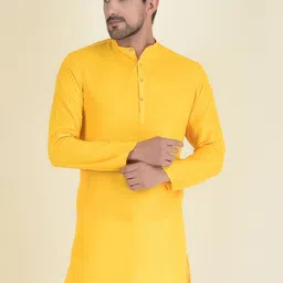 DEYANN Men Yellow Solid Mandarin Collar Kurta-picture-18