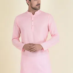 DEYANN Men Pink Pure Cotton Mandarin Collar Kurta with Pyjamas-image-82