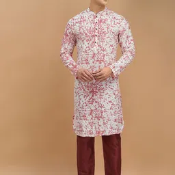 DEYANN Mandarin Collar Abstract Printed Regular Kurta with Pyjamas-5