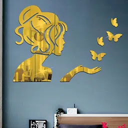 Wall1ders Yellow Angel 4 Pieces Butterfly Mirror Stickers For Wall-38