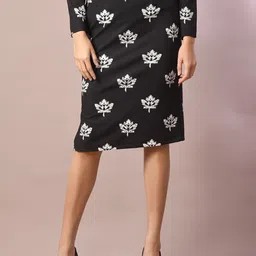 HERE&NOW Leaf Printed Straight Midi Skirts-picture-47