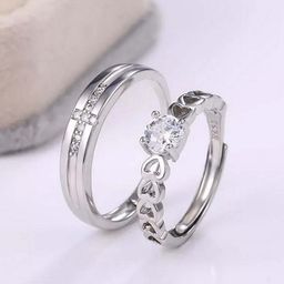 UNIVERSITY TRENDZ 2Pcs Silver-Plated Crystal Studded Couple Finger Rings-26