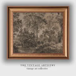THE VINTAGE ARTISTRY Beige & Brown Vintage Foggy Forest Painting Wall Art-image-8