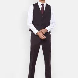 V Dot Men Maroon Self Design Slim-Fit Single-Breasted 3-Piece Formal Suit-image-42
