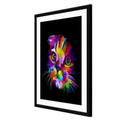 999Store Multi-Coloured & Black Abstract Cat Face Painting Printed Framed Wall Art image 3