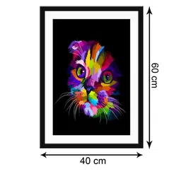 999Store Multi-Coloured & Black Abstract Cat Face Painting Printed Framed Wall Art image 5
