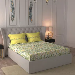 MYTRIDENT Beige  White Floral Pure Cotton 144 TC Queen Bedsheet With 2 Pillow Covers-image-47