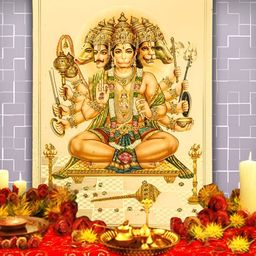 Hawai Gold-Toned & Red Panchmukhi Hanuman Bajrang Bali Acrylic Wall Photo Frames-image-67