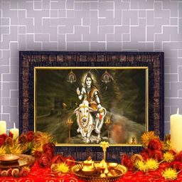 Hawai  Black & Brown Lord Shiva Nandi Cow Rectangle Wooded Wall Photo Frame-image-63