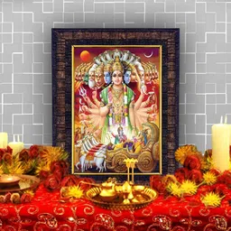 Hawai Black & Brown Lord Krishna Virat Roop Rectangle Wooded Wall Photo Frame-image-62