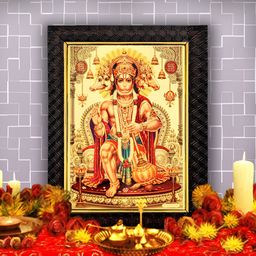 Hawai Black & Gold Toned Panchmukhi Hanuman Bajrangbali Wooden Wall Photo Frame-image-88